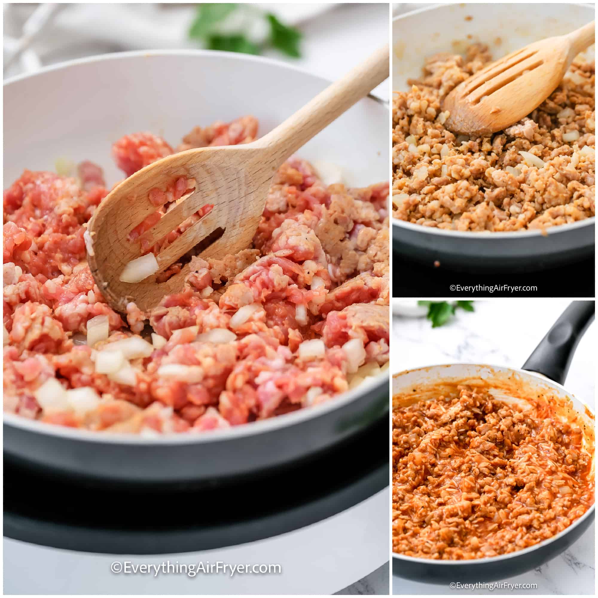 process of cooking stuffing for stuffed peppers