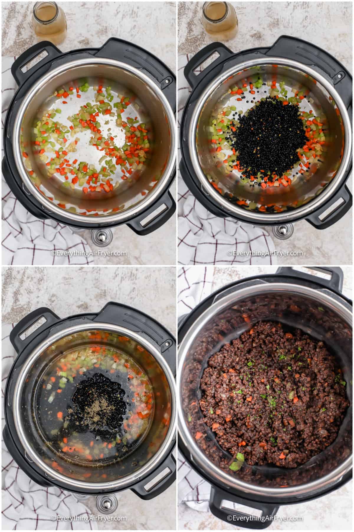 process of cooking lentils in an instant pot