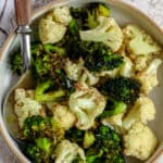 Air Fryer Broccoli and Cauliflower on a serving dish