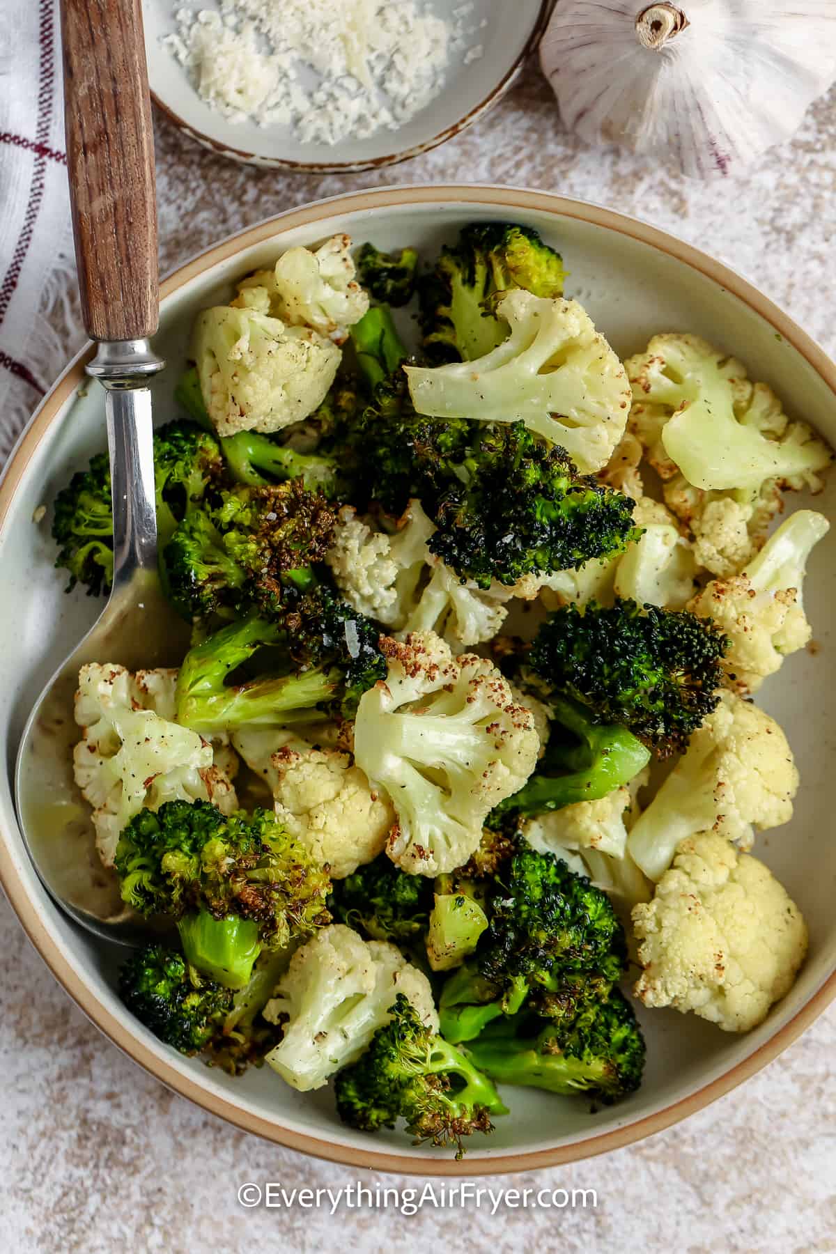 Air Fryer Broccoli and Cauliflower on a serving dish