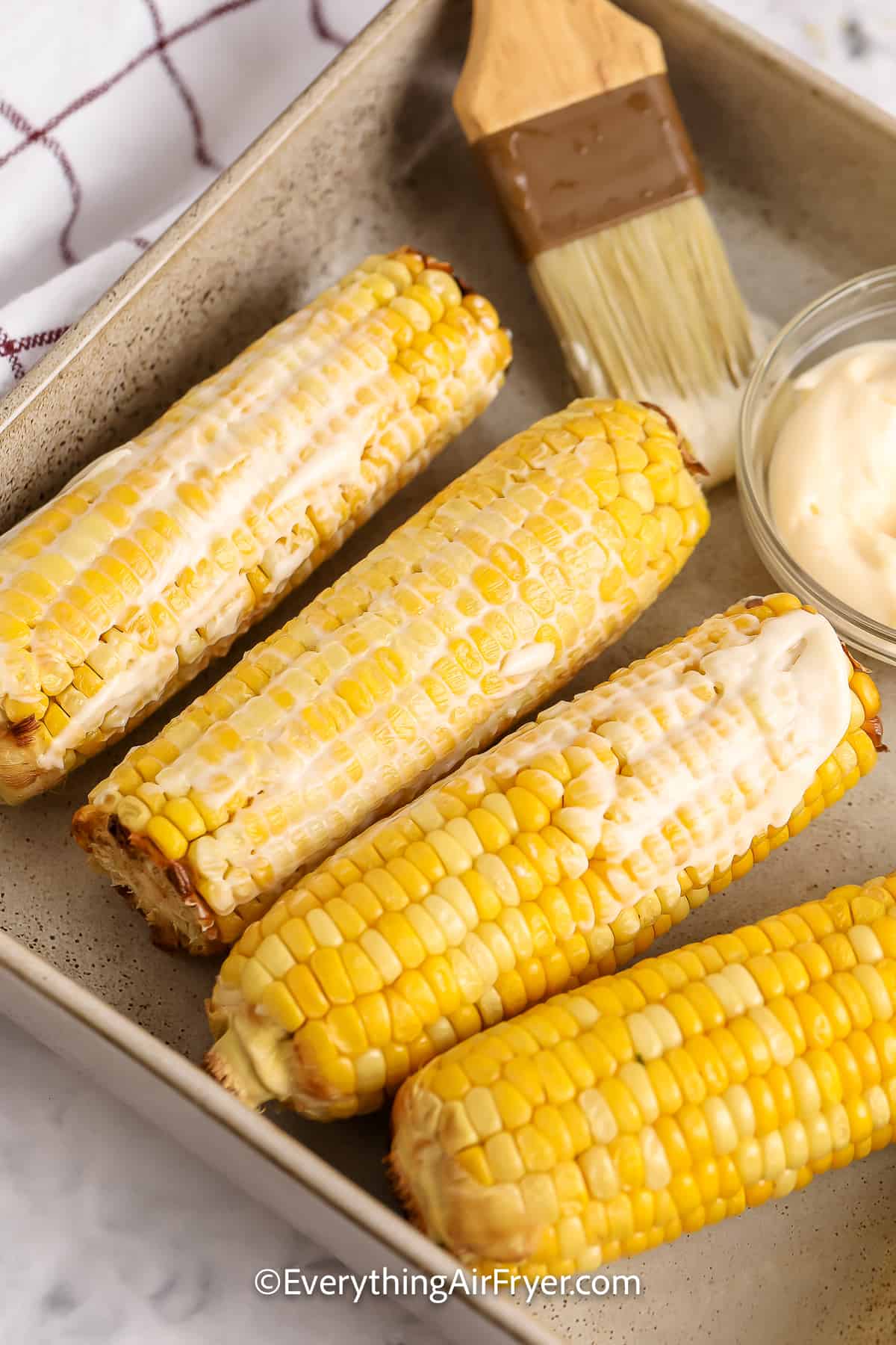 Air Fryer Corn brushed with mayo