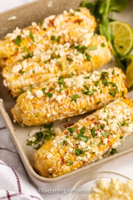Air Fryer Mexican Corn on a tray