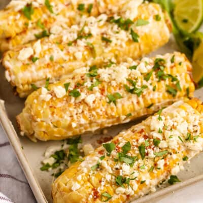 Air Fryer Mexican Corn on a tray