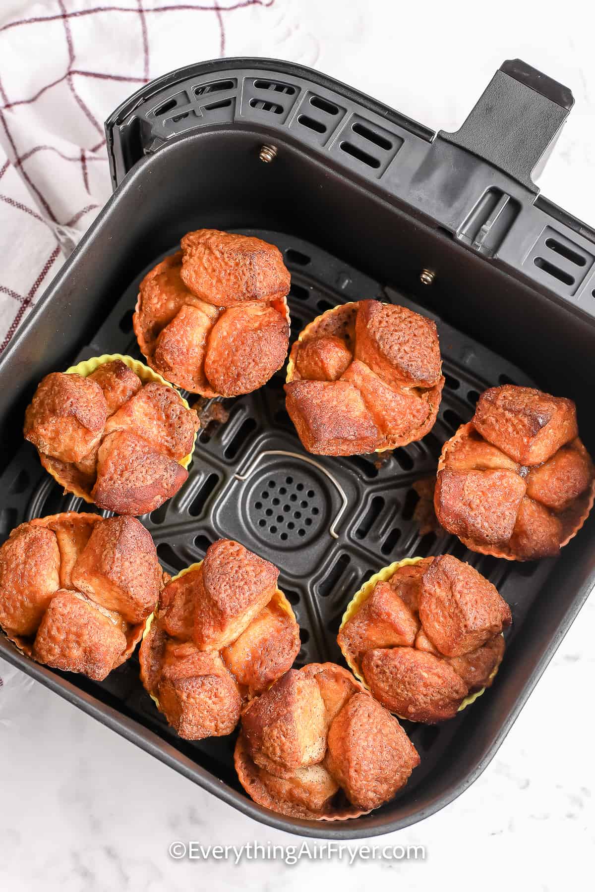 Air Fryer Monkey Bread Minis in an air fryer basket