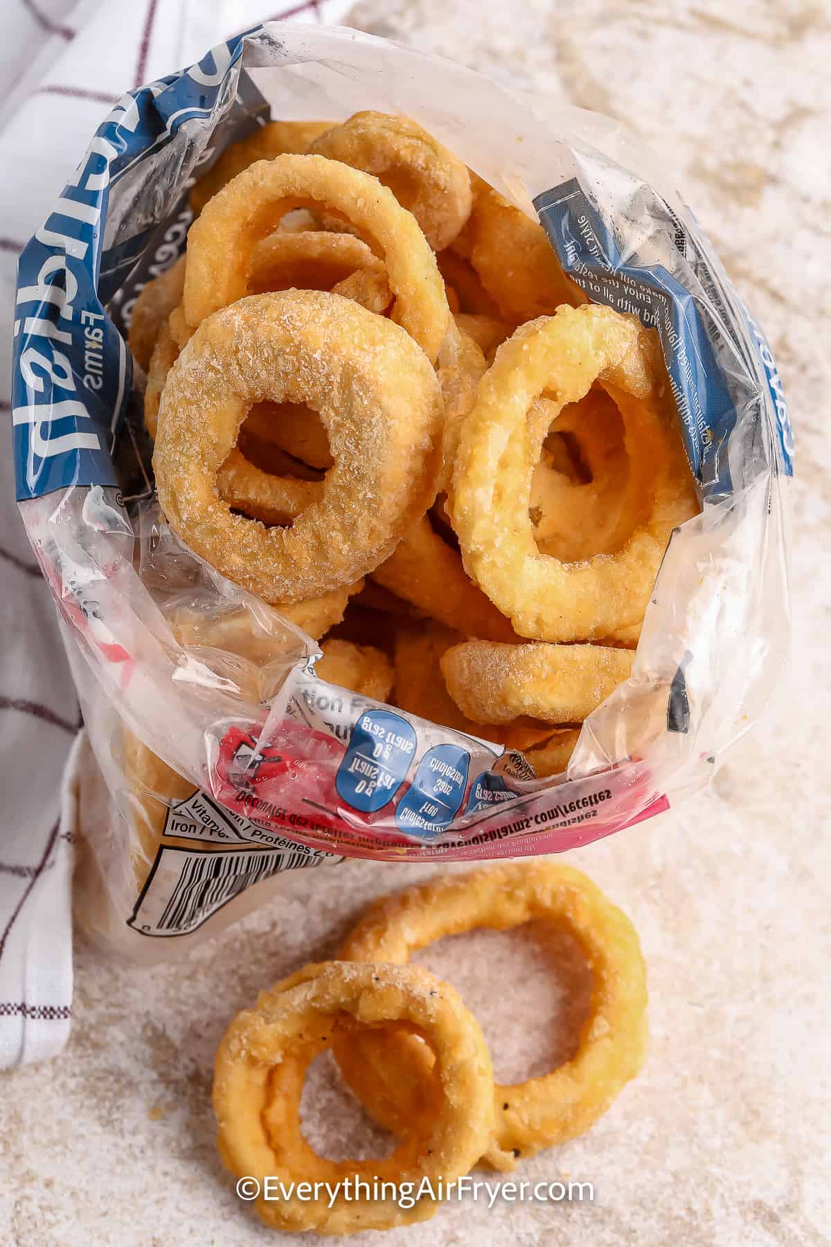 frozen onion rings in a bag