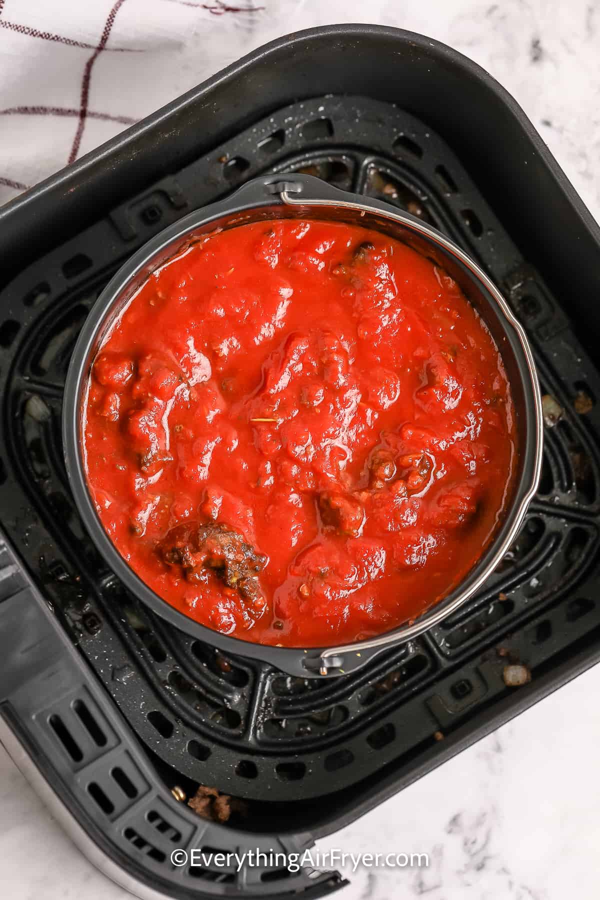 Meat Sauce prepared in an air fryer safe dish