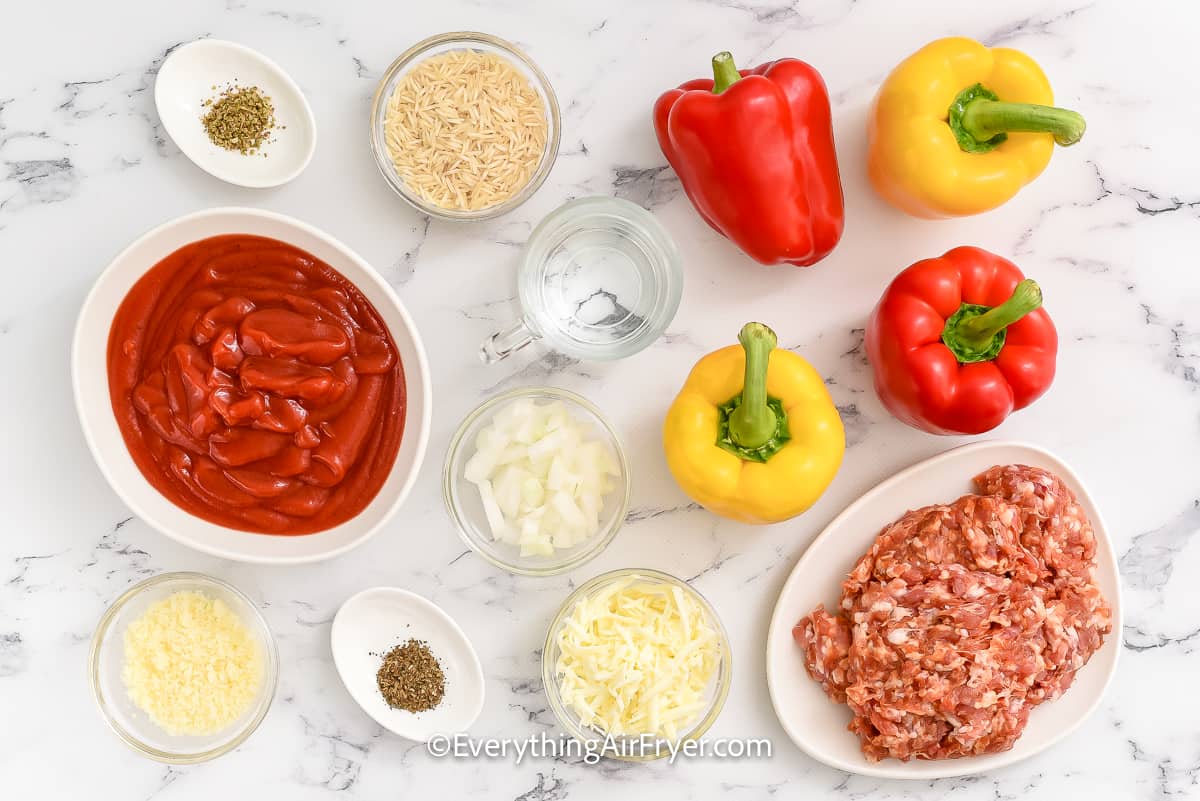 ingredients assembled to make stuffed peppers