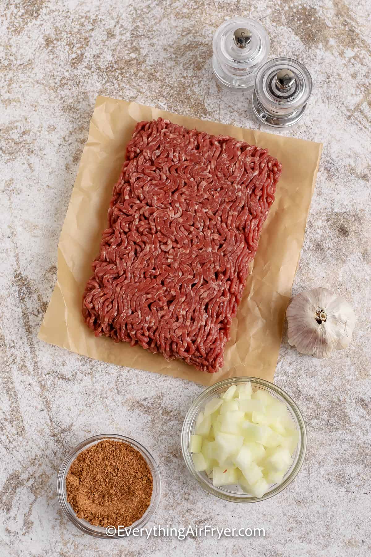 ingredients assembled to make taco meat