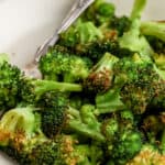 A serving dish with air fryer broccoli