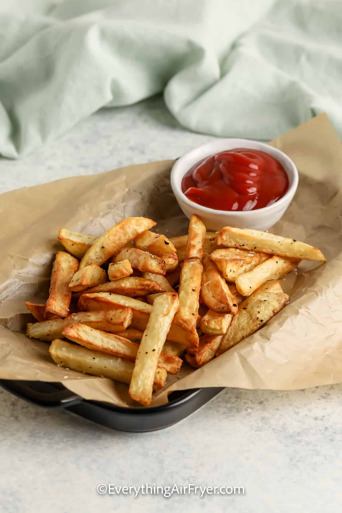 Homemade Air Fryer French Fries being served with Ketchup
