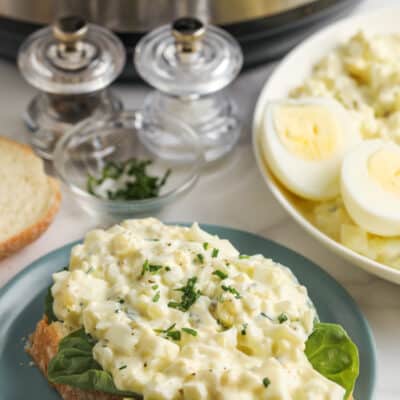 egg salad on a piece of bread with lettuce
