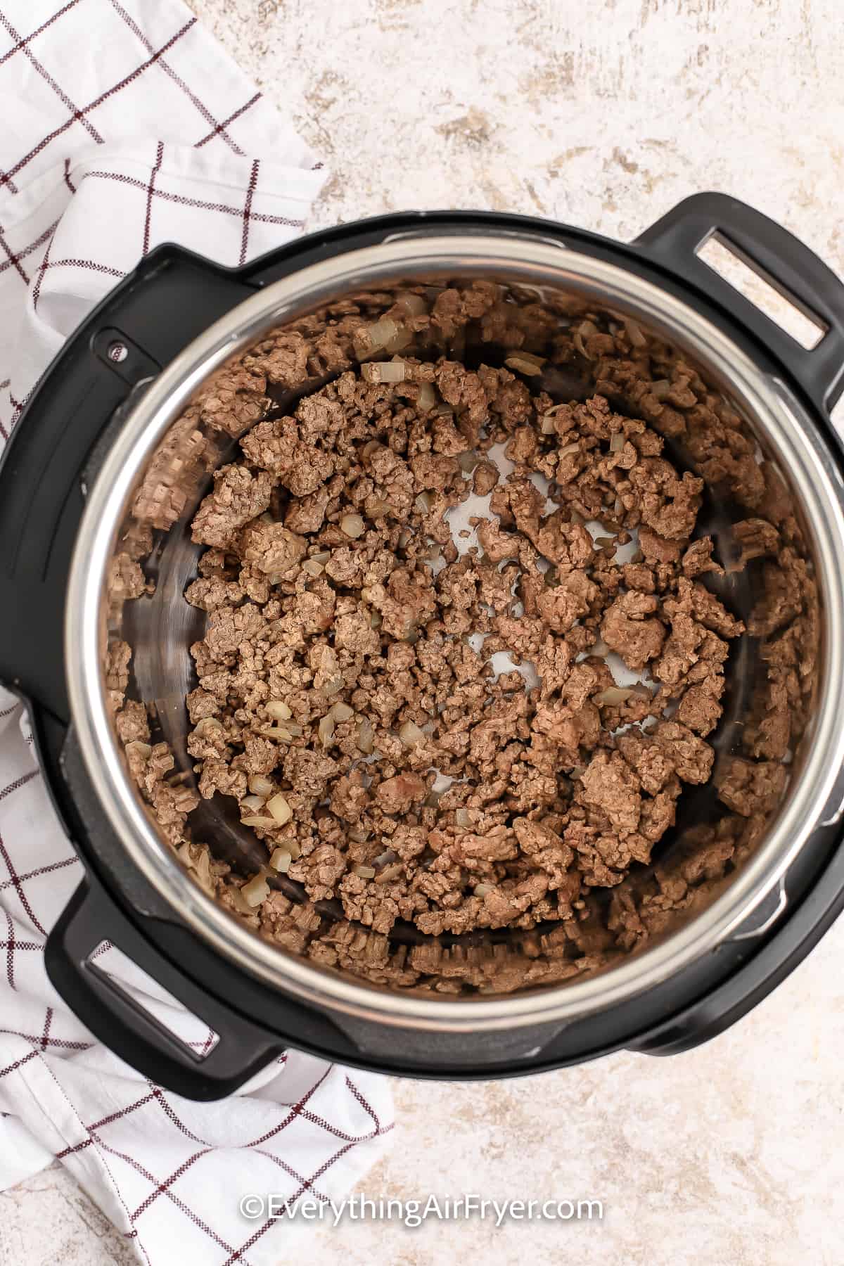 Ground beef sauted in an instant pot