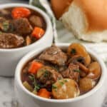 instant pot vegetable beef soup in a bowl