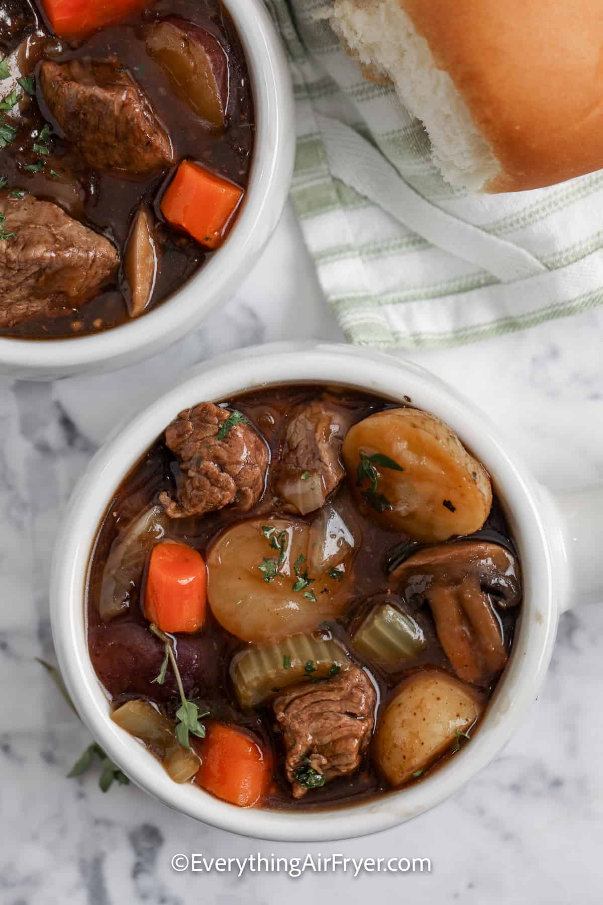 top view of instant pot vegetable beef soup