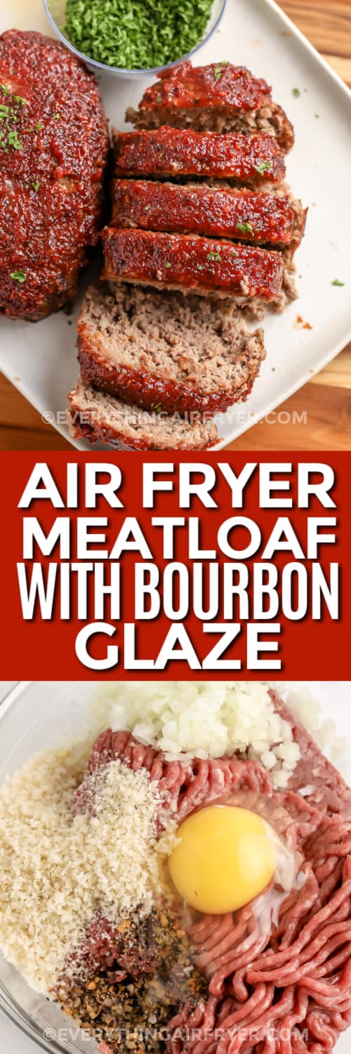 sliced meatloaf and ingredients with text