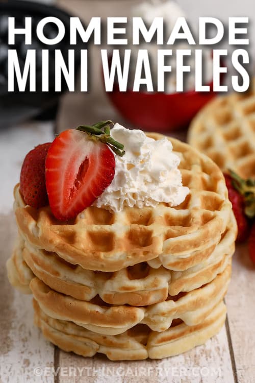 stack of mini waffles with text