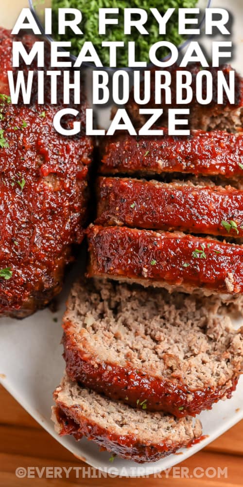 glazed meatloaf on a plate with text
