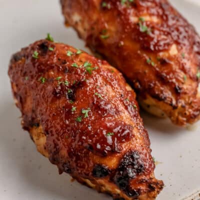 Air Fryer BBQ Split Chicken Breasts on a plate