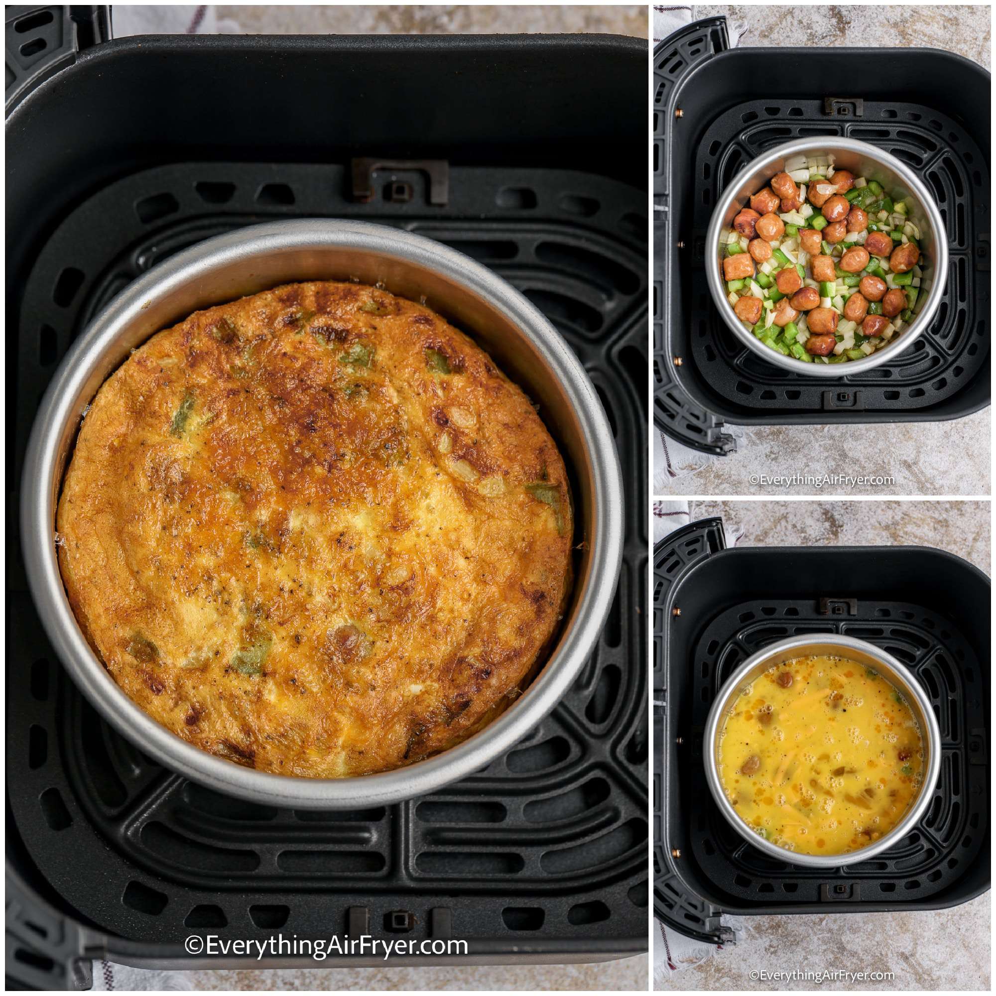 process of cooking quiche in an air fryer