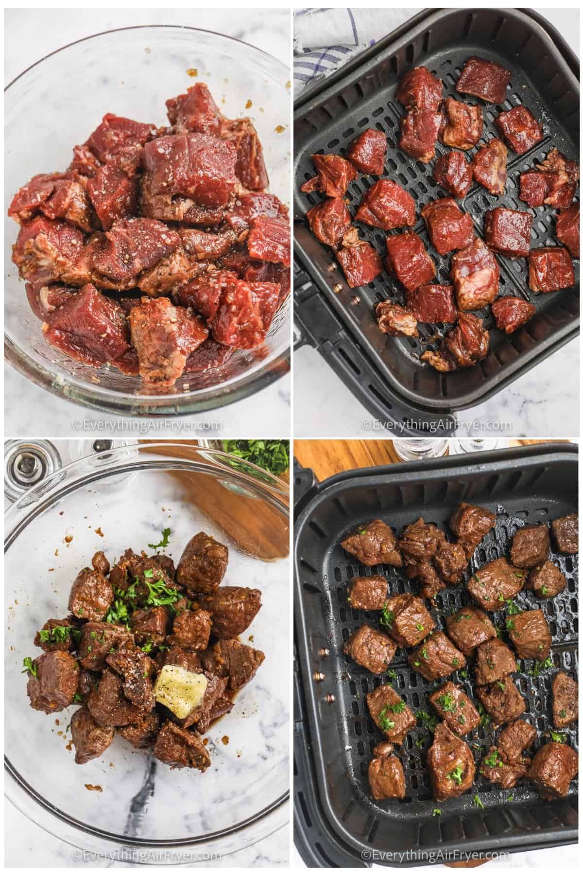 process of adding ingredients together to make Air Fryer Steak Bites