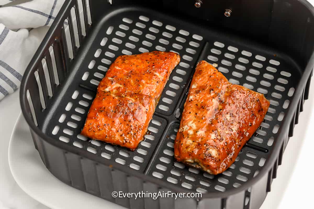 Air Fryer Salmon in an air fryer basket
