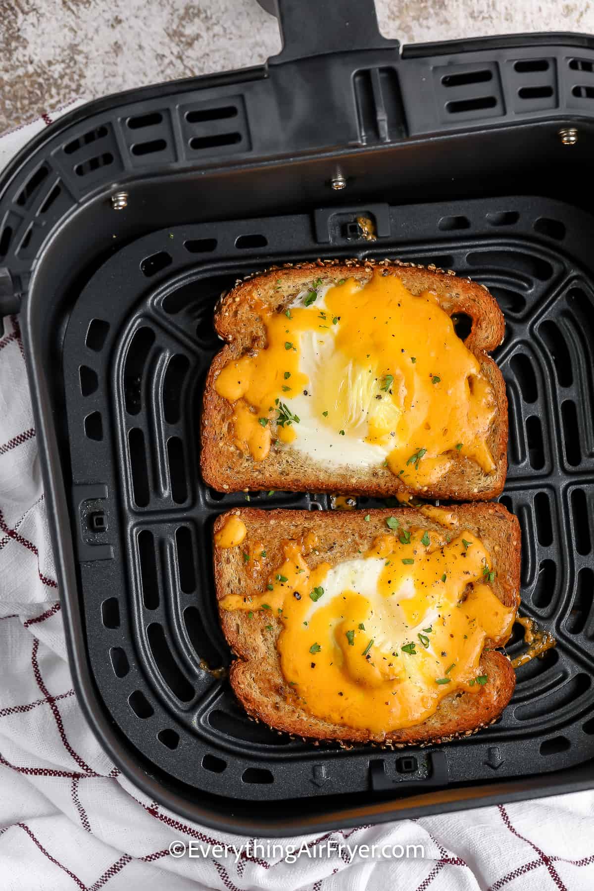 Cooked toad in the hole in an air fryer basket