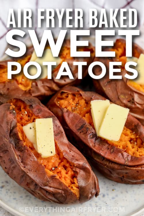 baked sweet potatoes with text