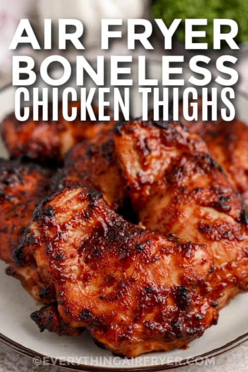 bbq boneless chicken thighs with text