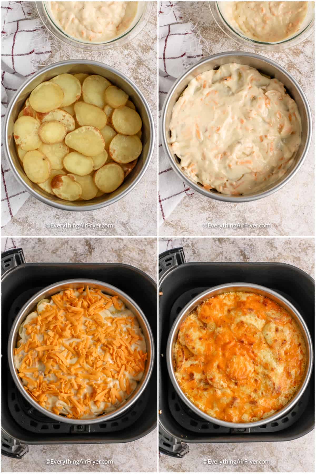 process of layering and cooking au gratin potatoes