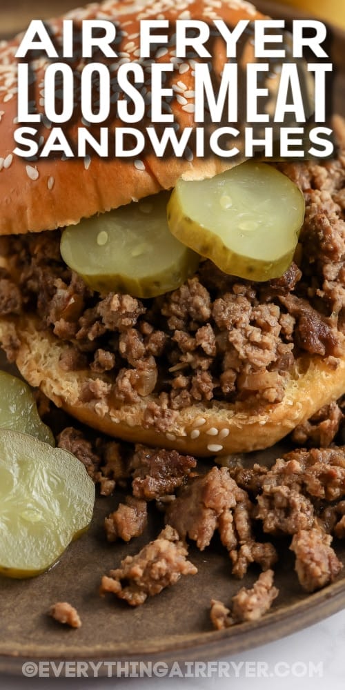 a loose meat sandwich on a plate with text