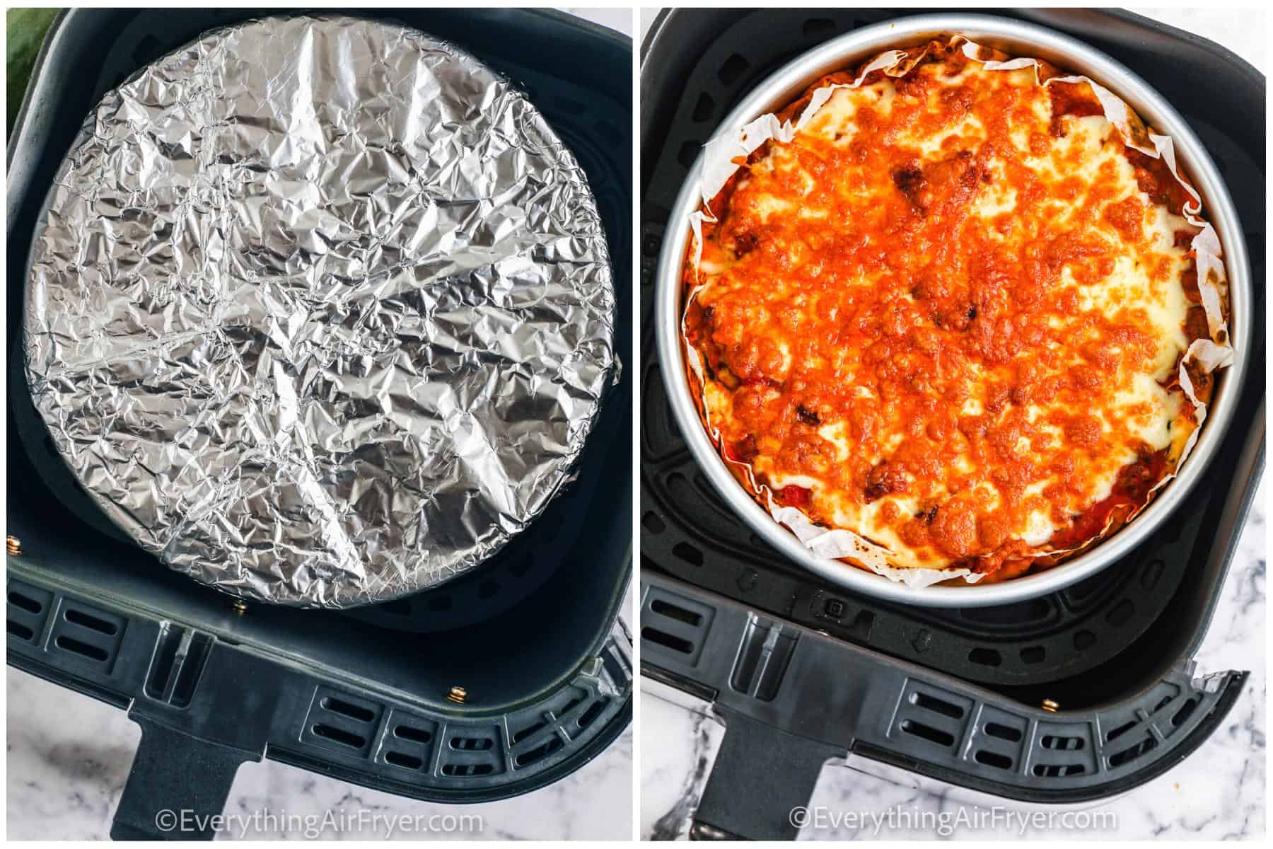 process of cooking Air Fryer Zucchini Lasagna