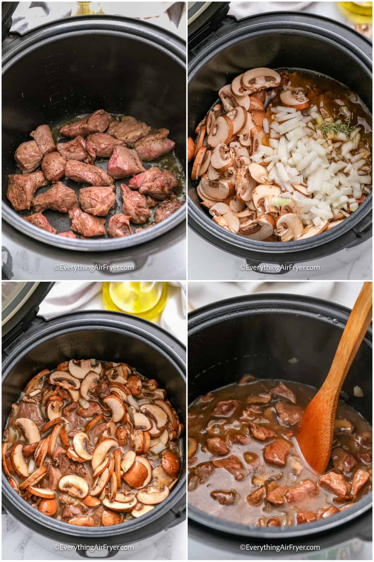 process of cooking and adding ingredients in an instant pot
