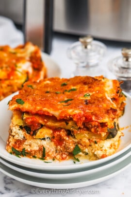 plated slices of Air Fryer Zucchini Lasagna