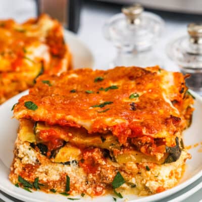 plated slices of Air Fryer Zucchini Lasagna