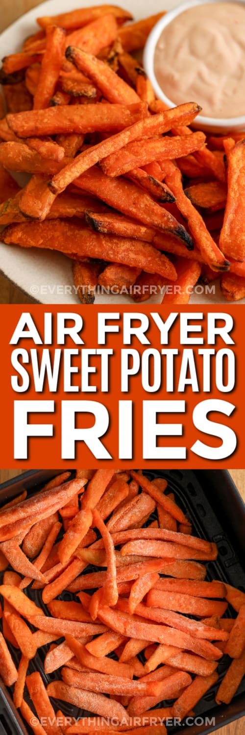 cooked sweet potato fries and frozen sweet potato fries with text