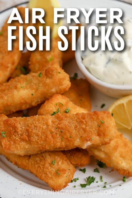 fish sticks on a plate with text