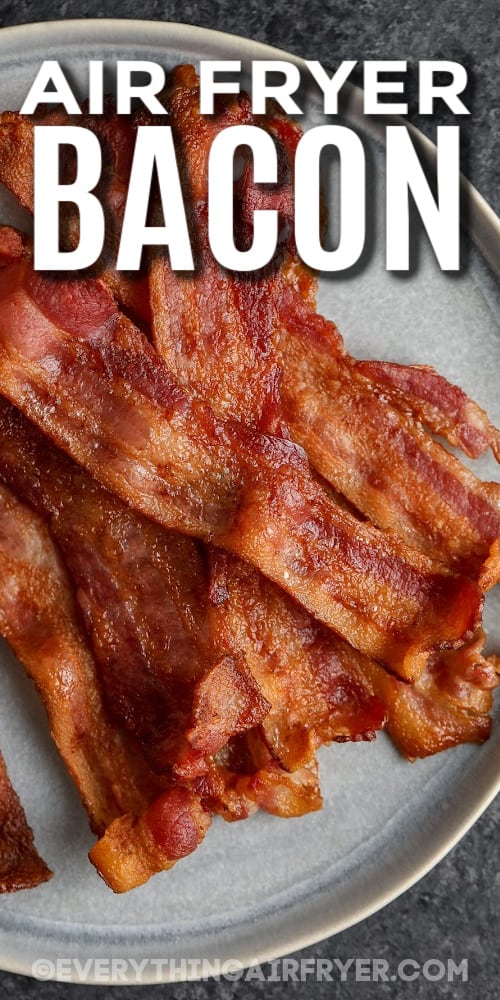 bacon on a plate with text