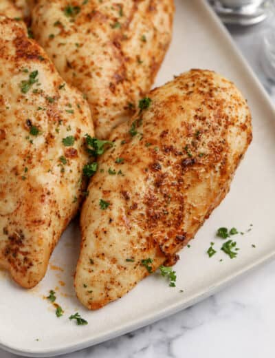 air fryer chicken breasts on a plate