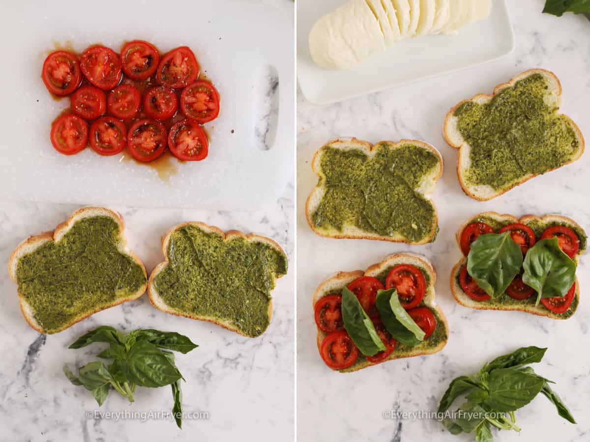 Process of making a Caprese Grilled Cheese sandwich