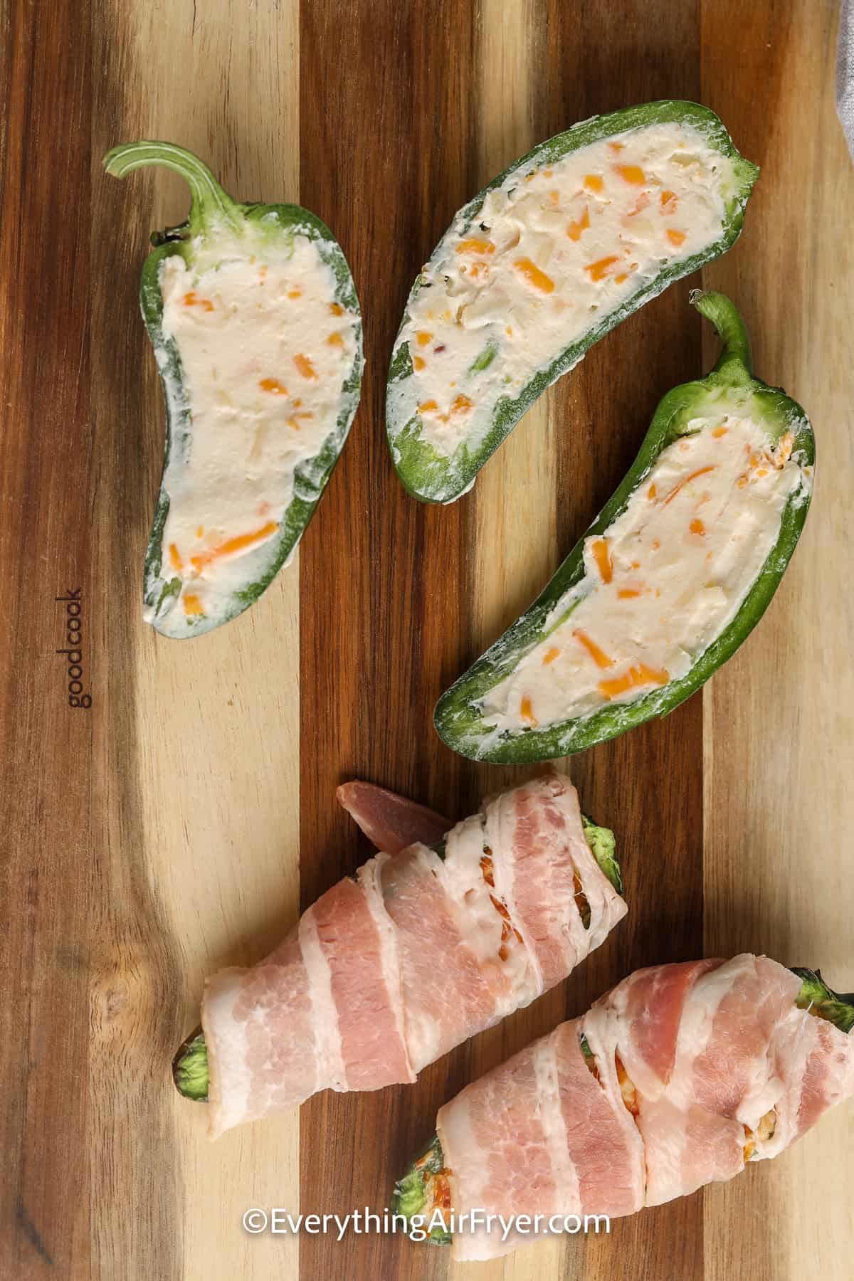 process of stuffing and wrapping jalapenos