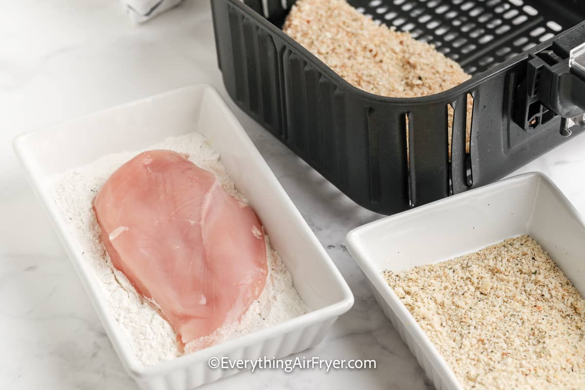 process of breading chicken breasts