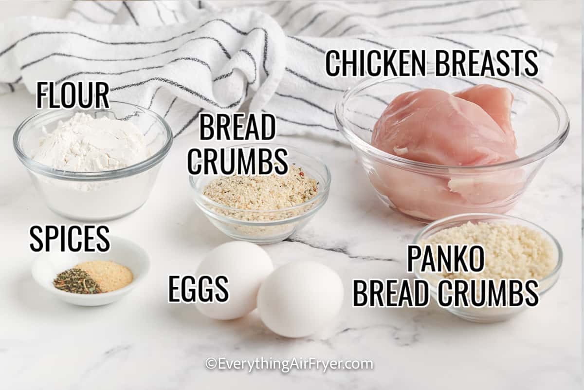 ingredients assembled to make air fryer crispy chicken breasts
