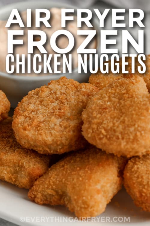 chicken nuggets on a plate with text