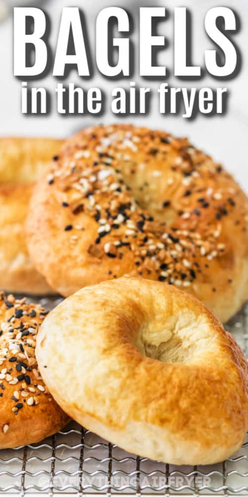 close up of Air Fryer Bagel with a title