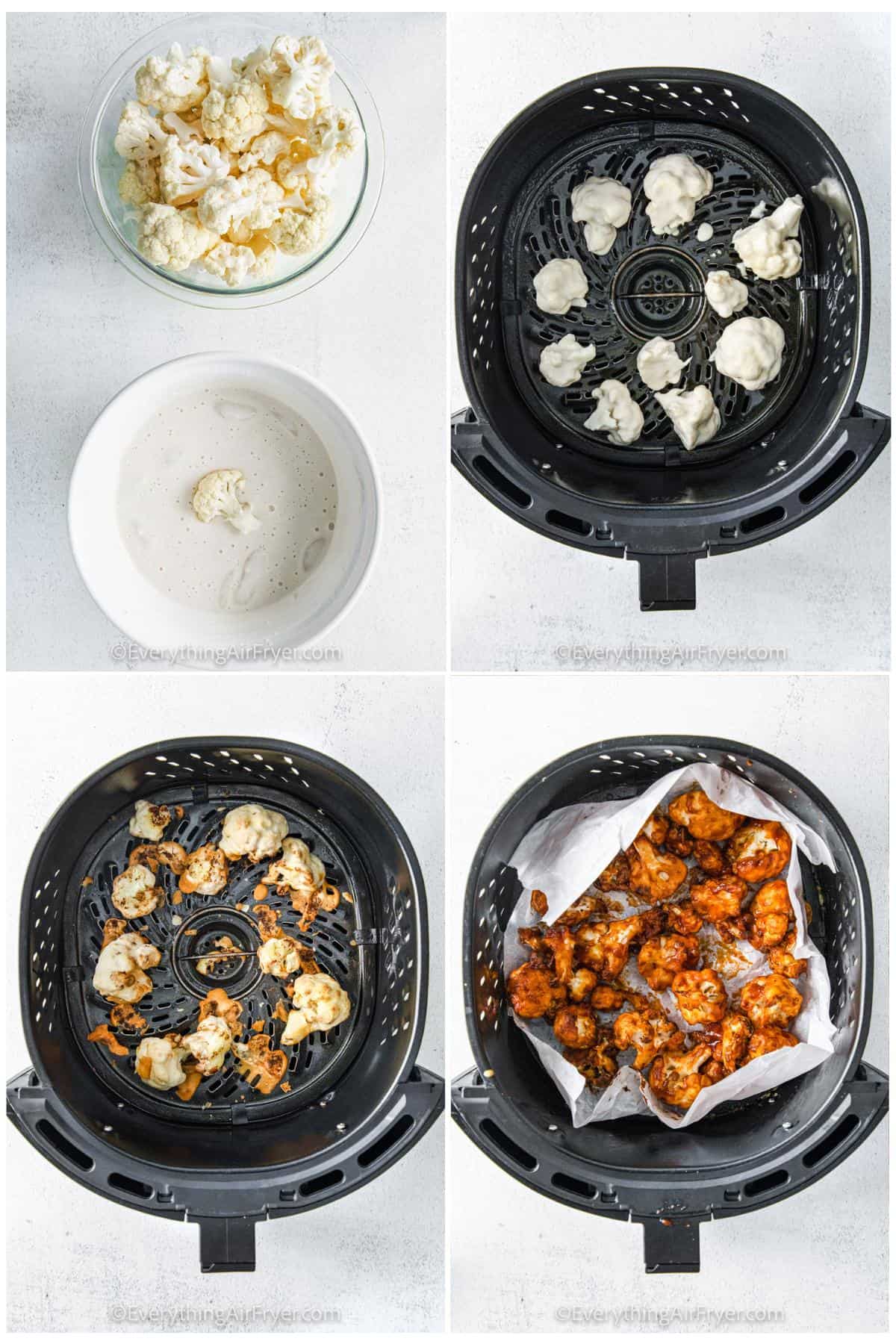 process of adding ingredients together to make Air Fryer Cauliflower Wings
