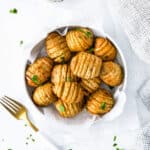 top view of Mini Air Fryer Hasselback Potatoes on a plate