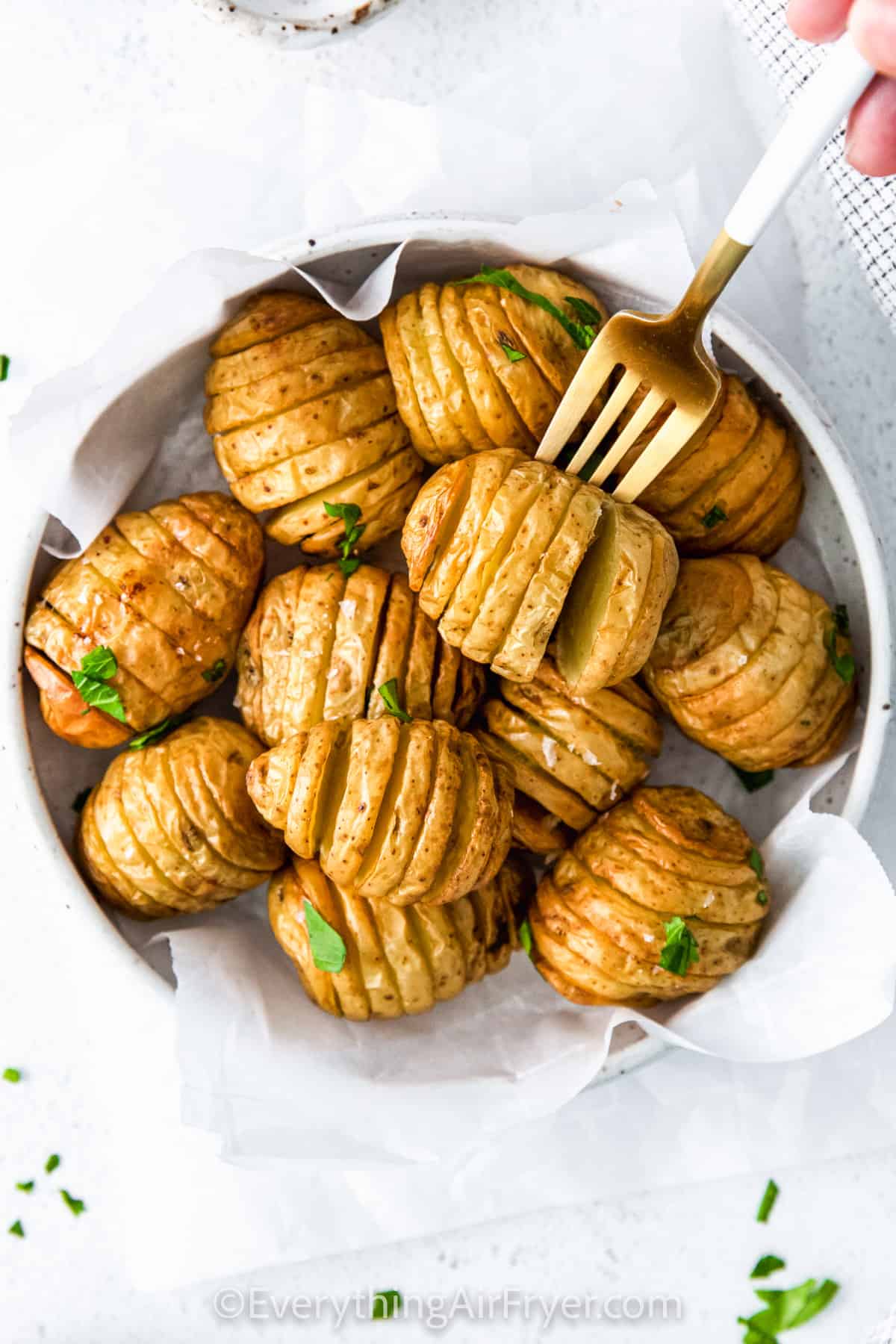 close up of Mini Air Fryer Hasselback Potatoes on a plate