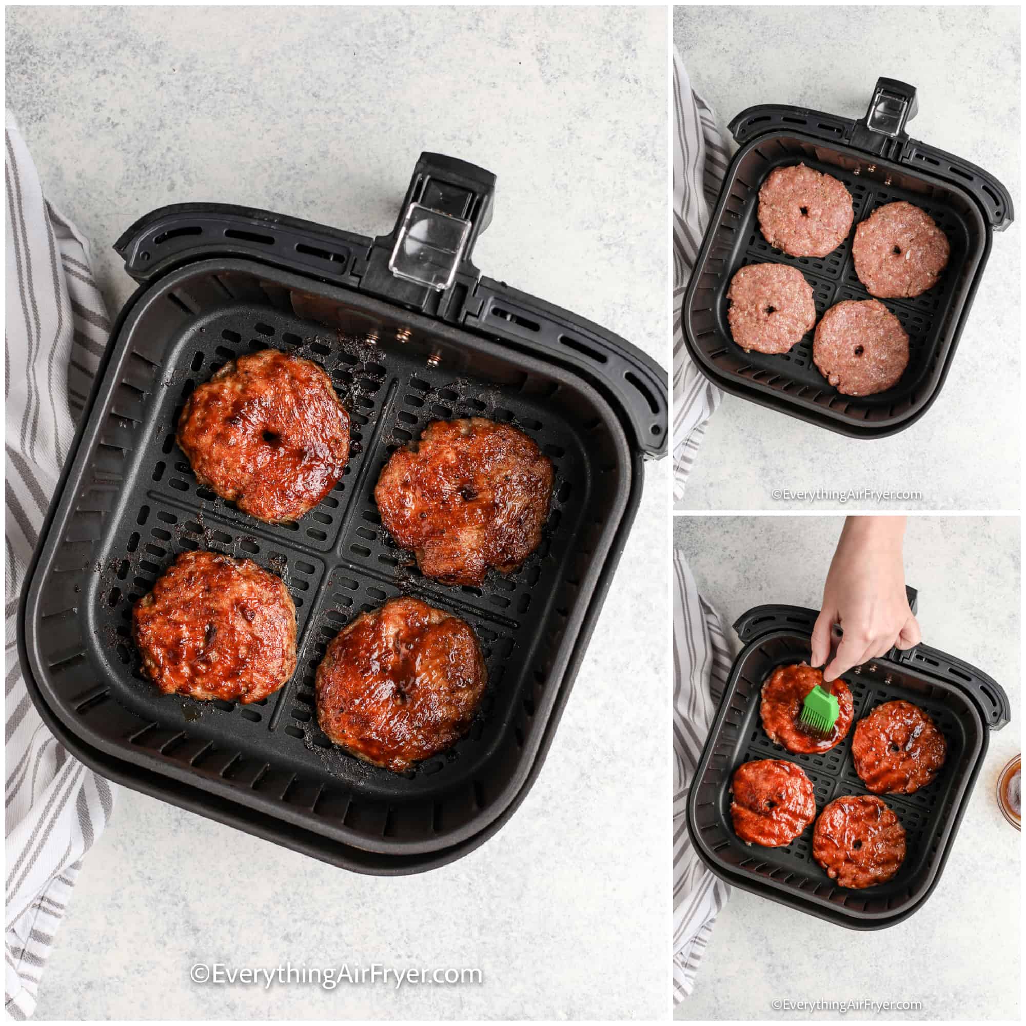 process of cooking air fryer turkey burgers in an air fryer tray