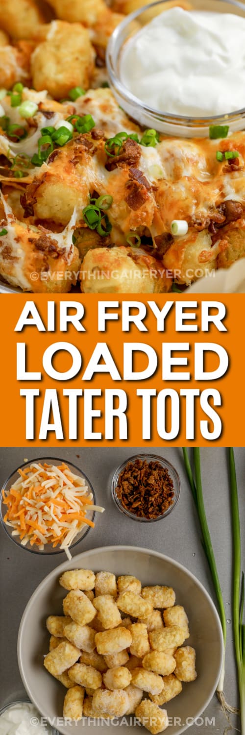 Air Fryer Loaded Tater Tots and ingredients with text
