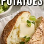 air fryer baked potato on a plate with text